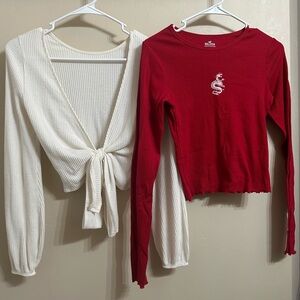 Hollister Red Crop Top & Cream Crop Top Set